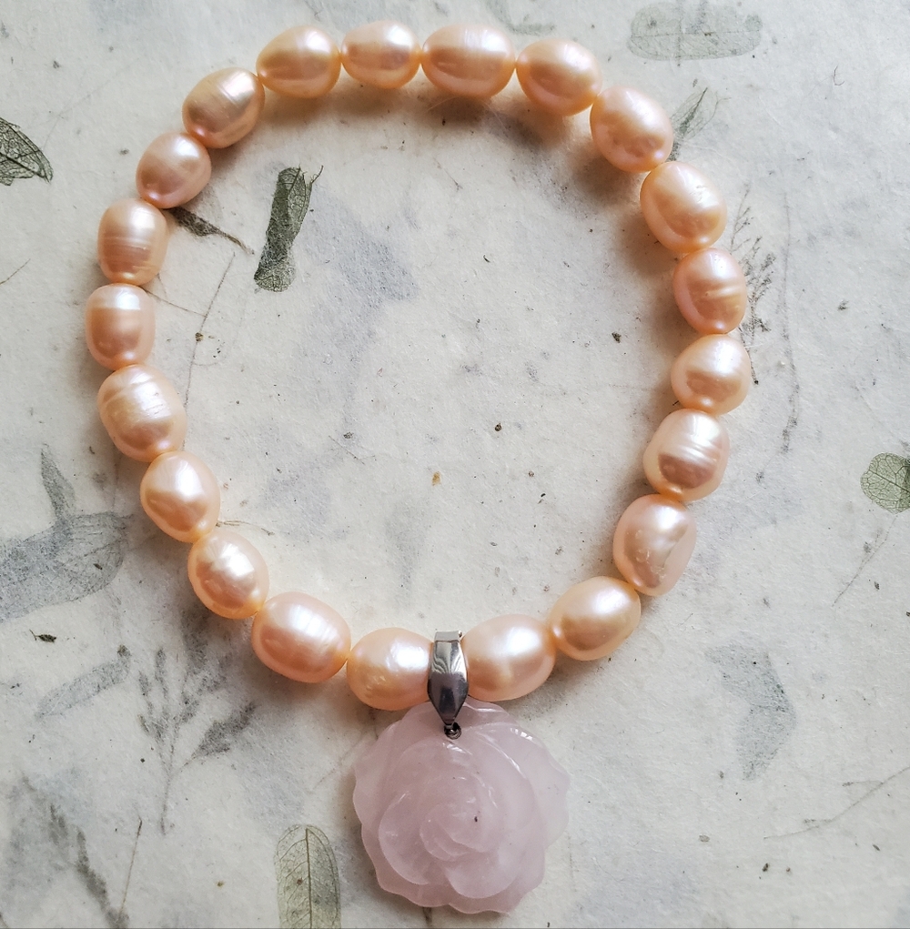 Rose Quartz Pearl Beaded Bracelet